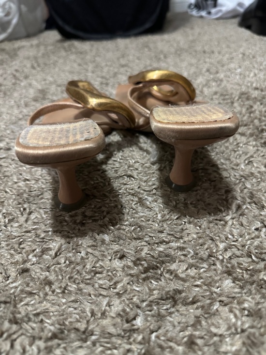 Jeffrey Campbell Nude Slide Heels with Gold Sculptural Accent - Picture 2 of 2